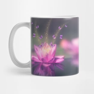 Aesthetic Lotus Flower and Butterflies Mug